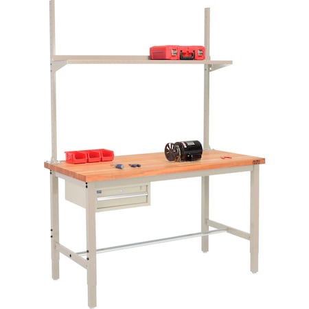 Global Industrial 96x30 Production Workbench Maple Square Edge, Drawer, Upright & Shelf TN 318995TN